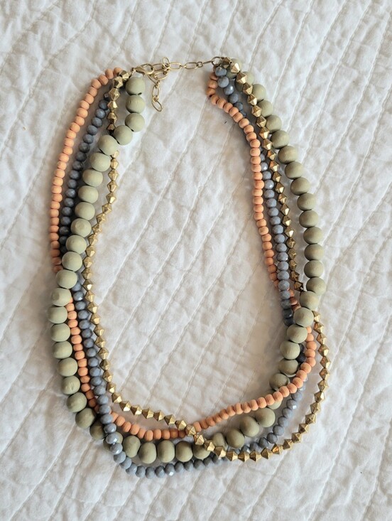 Erin Mcdermott Jewelry - Erin McDermott Multi-Strand Beaded Necklace in Peach and Gray